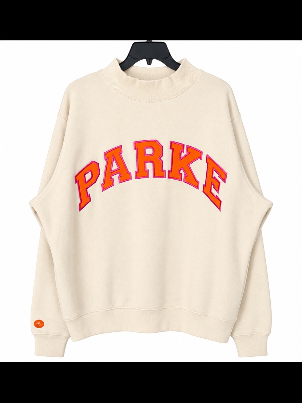 Parke Dunkin Cream Crewneck Sweatshirt with Orange-Pink Collegiate Logo